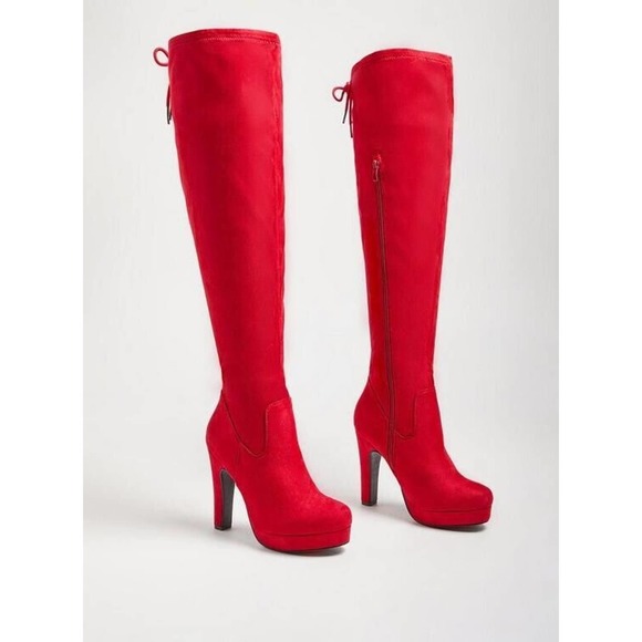 torrid Shoes - Torrid Over The Knee Faux Suede Platform Boots Red Size 9.5